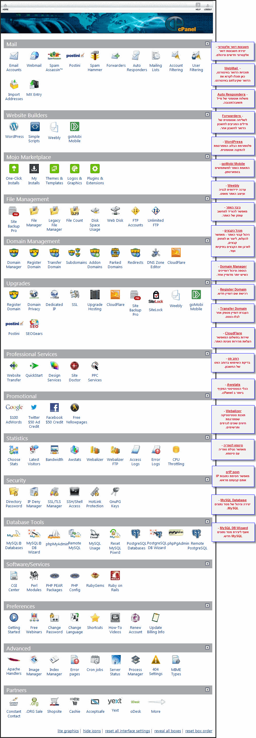 cPanel - לוח הבקרה סיפאנל