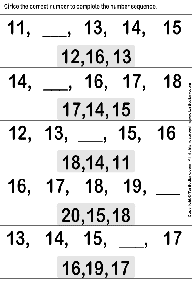 השלמת מספרים חסרים - דפי עבודה בחשבון - דף מס. 16