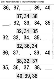 השלמת מספרים חסרים - דפי עבודה בחשבון - דף מס. 18