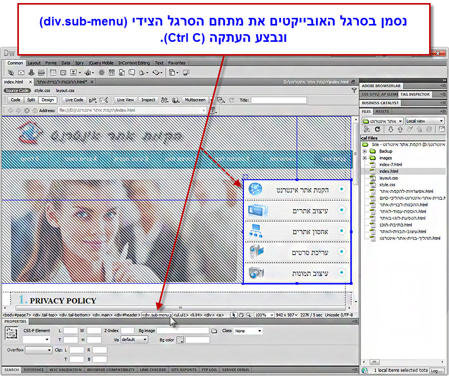 מדריך בניית אתר - העתקת אובייקט מעמוד לעמוד - 9