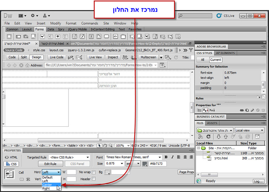 מדריך לעיצוב טופס יצירת קשר בדרימוויבר - Dreamweaver Contact Form Design - 20