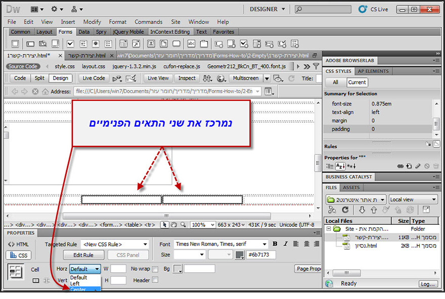 מדריך לעיצוב טופס יצירת קשר בדרימוויבר - Dreamweaver Contact Form Design - 24