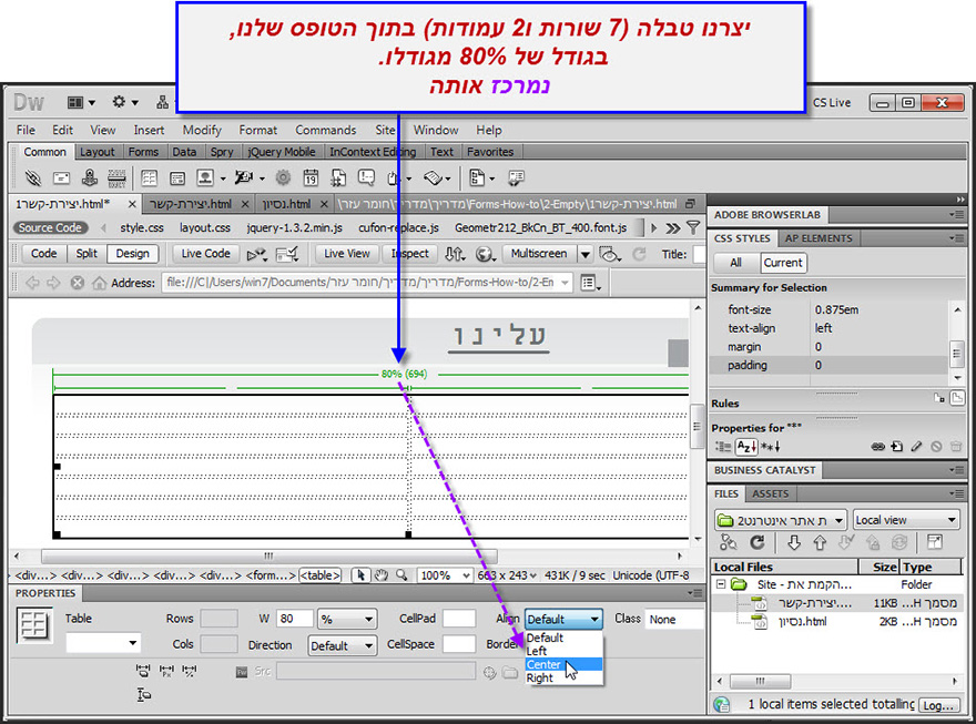 מדריך לעיצוב טופס יצירת קשר בדרימוויבר - Dreamweaver Contact Form Design - 3