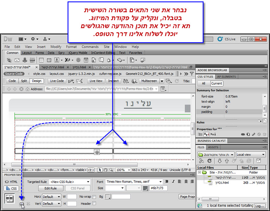 מדריך לעיצוב טופס יצירת קשר בדרימוויבר - Dreamweaver Contact Form Design - 4