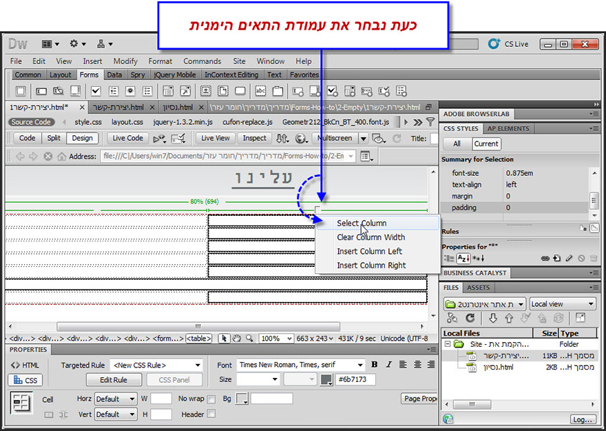 מדריך לעיצוב טופס יצירת קשר בדרימוויבר - Dreamweaver Contact Form Design - 5