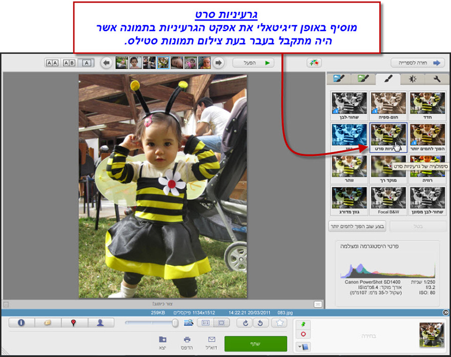 הוספת גרעיניות לתמונה Picasa Photo Editor 1