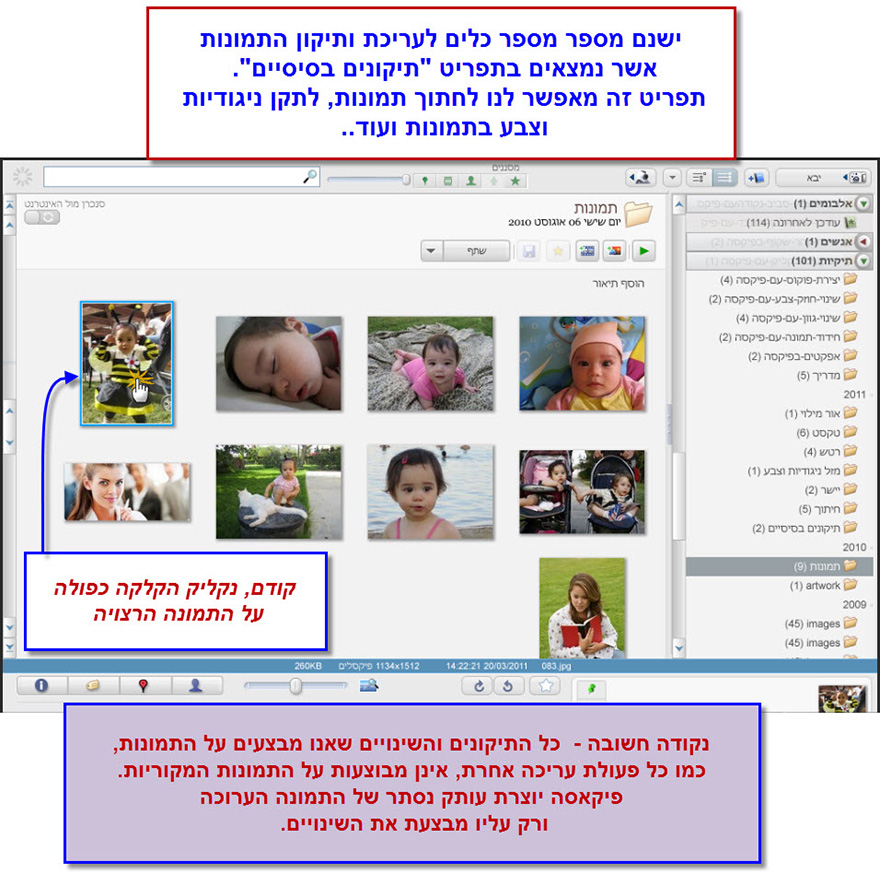 לשונית תיקונים בסיסיים Picasa Photo Editor 1