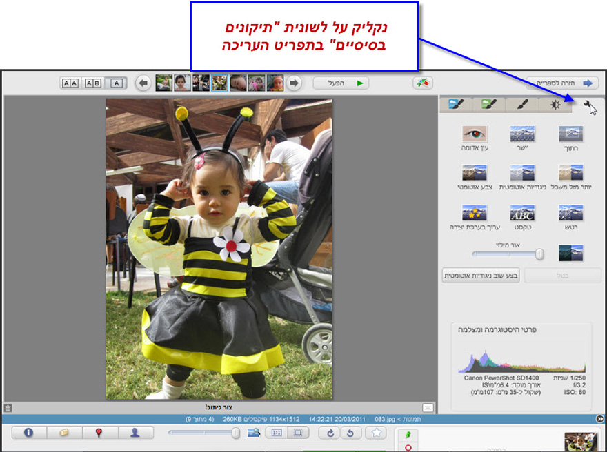 לשונית תיקונים בסיסיים Picasa Photo Editor 2