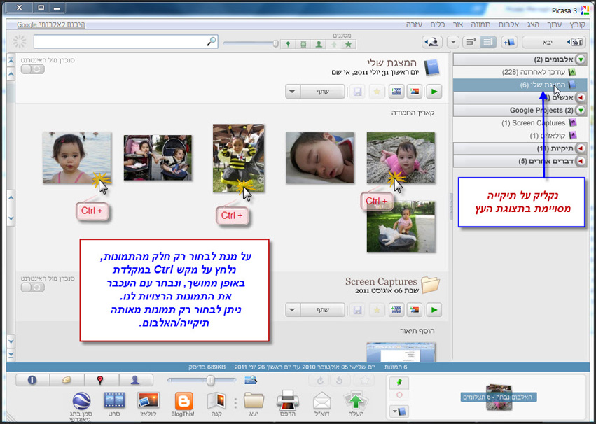 בחירת תמונות וסימונן בפיקסה Picasa 1
